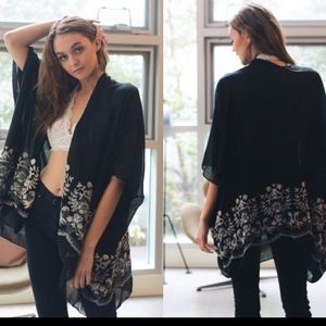 Black Embroidery Kimono